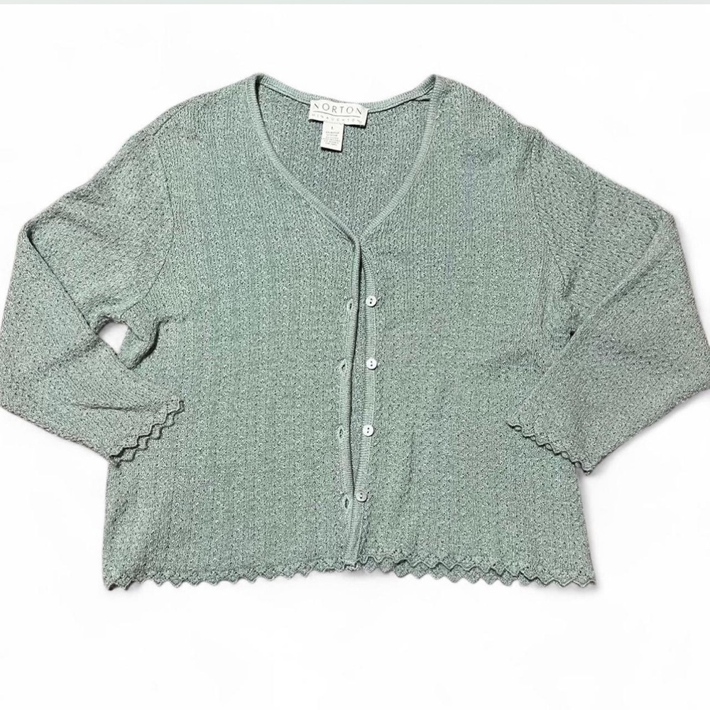 Sage Green Cardigan With Crochet Trim